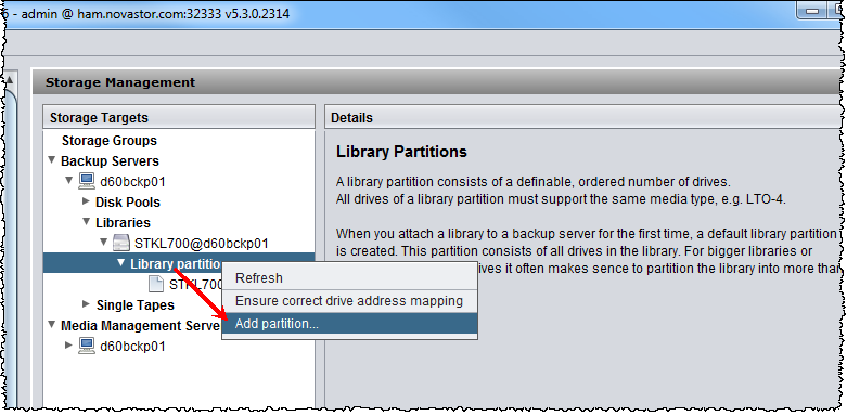 ⇨	Das Dialogfenster Library partitions editor wird geöffnet. (i64d4e41.png)