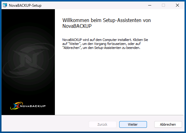 Willkommensseite des NovaBACKUP Setup-Assistenten
