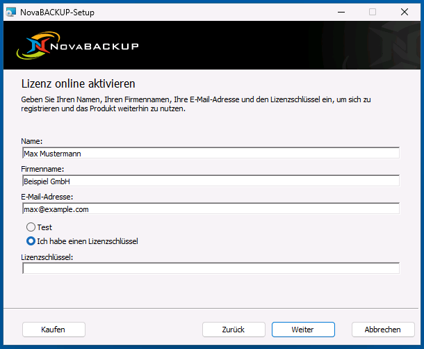 Seite Lizenz online aktivieren im Installationsprogramm
