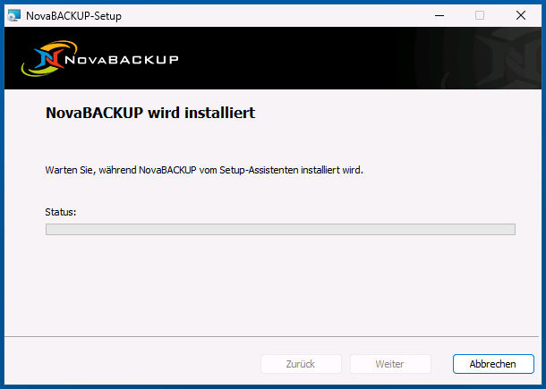 Fortschrittsseite NovaBACKUP wird installiert