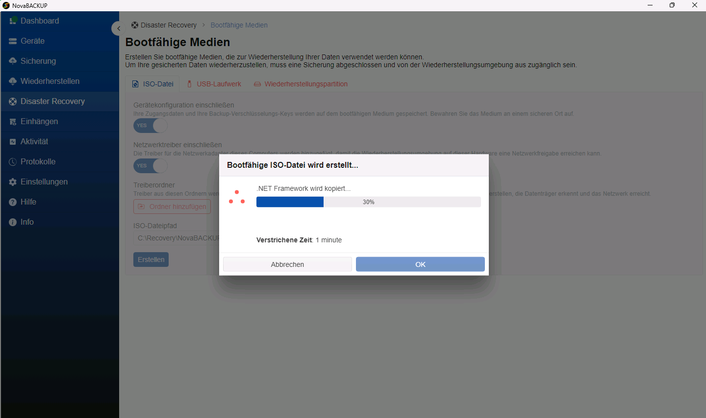 Fortschrittsdialog beim Erstellen der ISO-Datei
