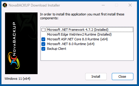 The installer lists the Microsoft components that will be installed