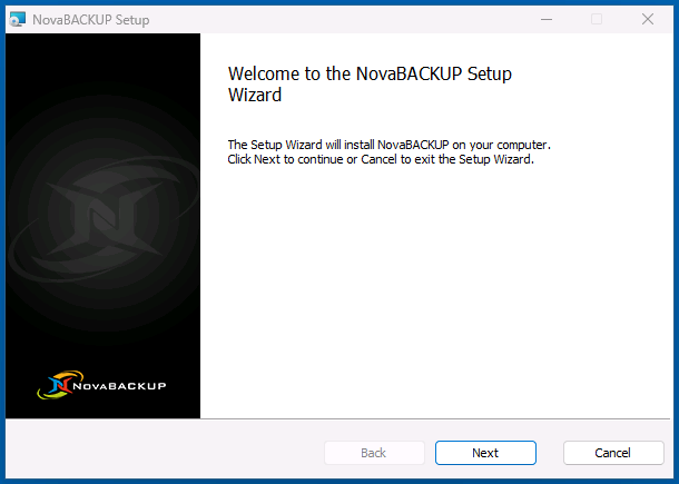 Welcome page of the NovaBACKUP Setup Wizard