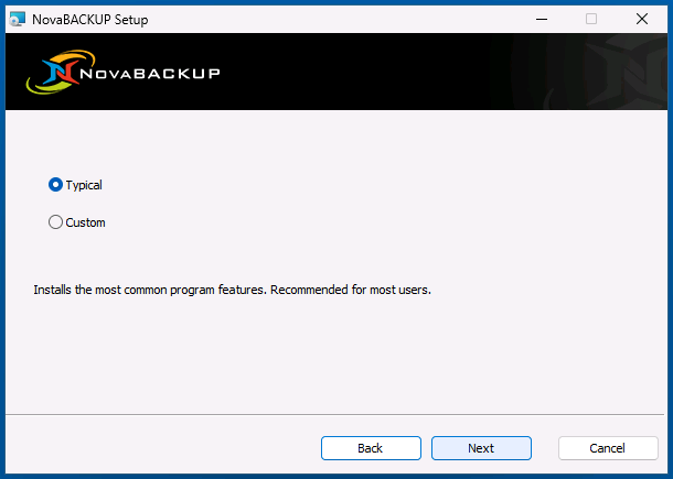 Setup type page with Typical selected