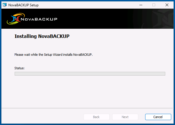 Installing NovaBACKUP progress page