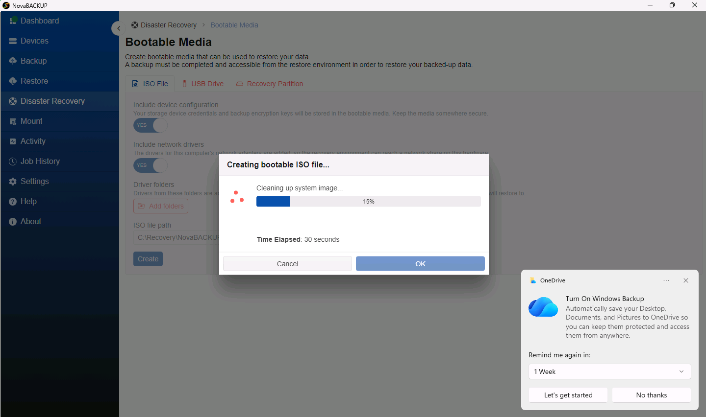 Progress dialog while the ISO file is created