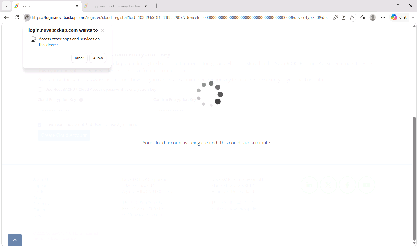 Browser prompt asking to access other apps and services on this device